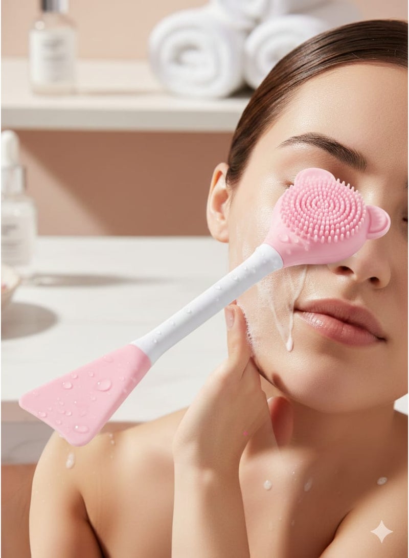 Double silicone facial cleansing brush with mask applicator – deep cleansing and gentle exfoliation for the skin – suitable for all skin types (MULTICOLOUR) - Image 2
